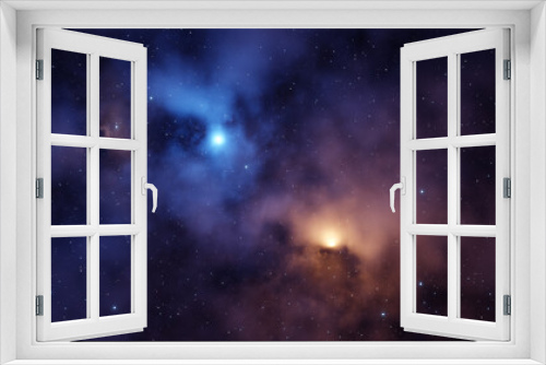 Fototapeta Naklejka Na Ścianę Okno 3D - Space background with a nebula with two bright zones in the middle of the cosmos