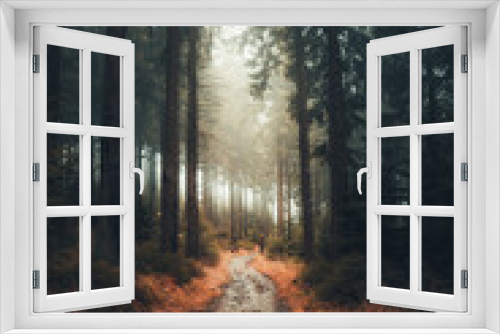 Fototapeta Naklejka Na Ścianę Okno 3D - morning in the forest. mystical morning with sunrise in the forest.