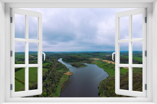 Fototapeta Naklejka Na Ścianę Okno 3D - Aerial Panoramic view of summer cloudy  quoile river countryside, Northern Ireland