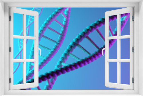 Fototapeta Naklejka Na Ścianę Okno 3D - DNA structure scientific background. Blue DNA structures isolated background. Blue helix human DNA illustration. Science Biotechnology. Genetics concept. Human genome. Place for text. 3D rendering.