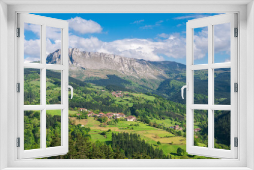 aerial view of orozko countryside town in basque country, Spain