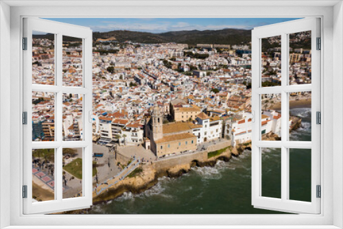 Fototapeta Naklejka Na Ścianę Okno 3D - Image of aerial view of residence district in town Sitges, Spain