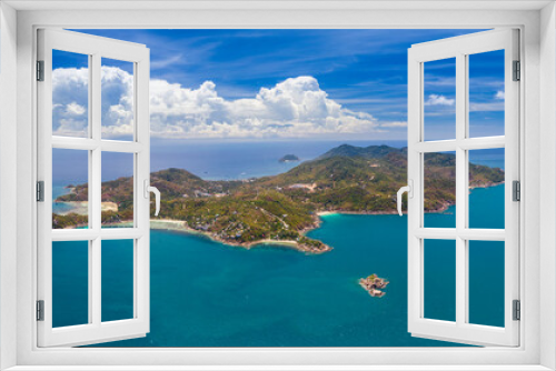 Fototapeta Naklejka Na Ścianę Okno 3D - Koh Tao Island Ko Tao Island Thailand Drone Aerial Shot with Copy Space blue green turquoise landscape panorama