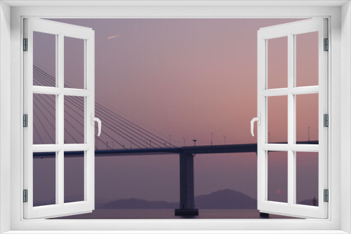 Fototapeta Naklejka Na Ścianę Okno 3D - bridge with purple sunset