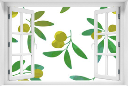 Fototapeta Naklejka Na Ścianę Okno 3D - Green Olive Branch as Organic Product Vector Seamless Pattern