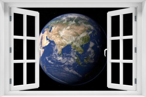 Fototapeta Naklejka Na Ścianę Okno 3D - Vista desde el espacio del planeta tierra con estrellas de fondo.