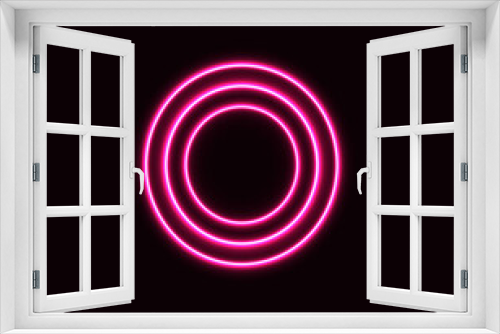 Fototapeta Naklejka Na Ścianę Okno 3D - 3d pink neon round frame, circle, ring shape, ultraviolet light, abstract background
