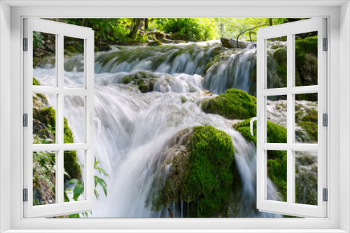 Fototapeta Naklejka Na Ścianę Okno 3D - Waterfall in Plitvice Lakes national Park at summer, Croatia. Waterfalls formed by mountain lakes due to melting glaciers