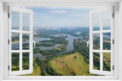 Fototapeta Naklejka Na Ścianę Okno 3D - Dnieper river in Kiev in summer. Aerial drone view.