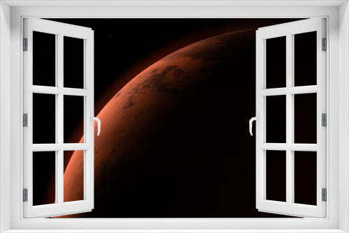 Fototapeta Naklejka Na Ścianę Okno 3D - Vista desde el espacio de Marte con estrellas de fondo.	