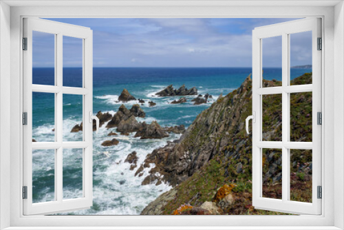 Fototapeta Naklejka Na Ścianę Okno 3D - Landscape view of Bares and Ortegal cliff near Ortigueira in Coruña, Costa Artabra. Ocean and waves