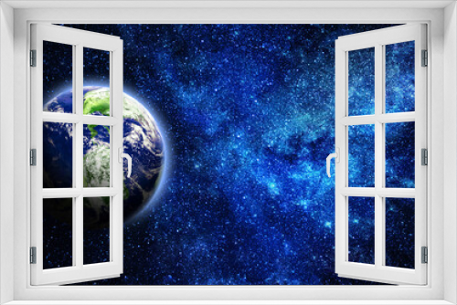 Fototapeta Naklejka Na Ścianę Okno 3D - Earth in the space. Blue planet for wallpaper. Green planet or Globe on galaxy. Elements of this image furnished by NASA