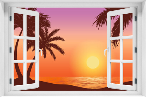 Fototapeta Naklejka Na Ścianę Okno 3D - vector illustration of sunset tropical beach natural scenery