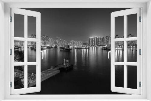 Fototapeta Naklejka Na Ścianę Okno 3D - Night scenery of harbor and skyline of Hong Kong city
