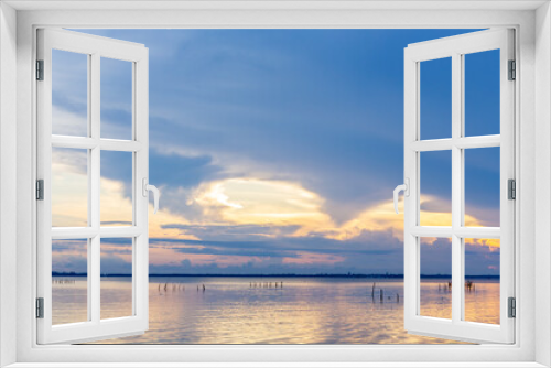 Fototapeta Naklejka Na Ścianę Okno 3D - Evening sky Shine new day for Heaven,The light from heaven from the sky is a mystery,In twilight golden atmosphere,Modern sheet structure design,New Banner Business Web Template 2021 Natural colors