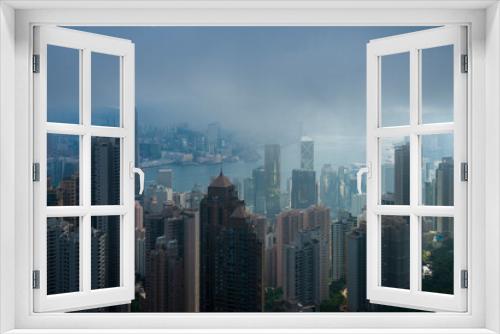 Fototapeta Naklejka Na Ścianę Okno 3D - Victoria Harbor view from the Peak in Fog, Hong Kong