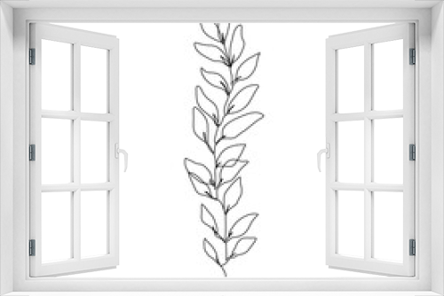Fototapeta Naklejka Na Ścianę Okno 3D - Leaves Branch Line Art Drawing. Floral Minimalist Contour Drawing. One Line llustration. Simple Plant Black Sketch Isolated on White Background. Vector EPS 10