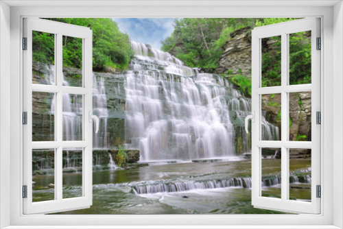 Fototapeta Naklejka Na Ścianę Okno 3D - Hector Falls on a sunny morning. The waterfalls is located near Watkins Glen State Park in upstate of New York Finger Lakes region. 