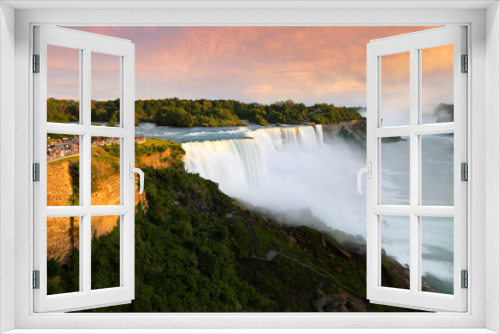 Fototapeta Naklejka Na Ścianę Okno 3D - Overview of Niagara Falls with beautiful sunset, Niagara Falls  is a group of three waterfalls at the southern end of Niagara Gorge, in New York State USA