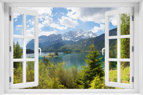 Fototapeta Naklejka Na Ścianę Okno 3D - stunning view to lake Eibsee and Wetterstein Alps with Zugspitze, spring landscape bavaria