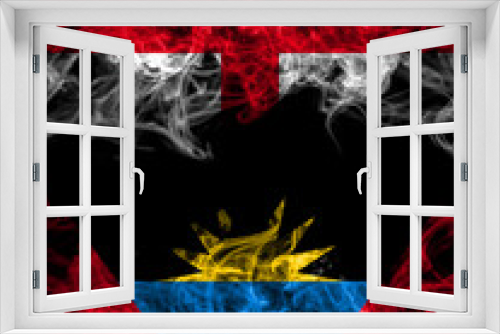 Flag of England, English and Antigua and Barbuda, Antiguan and Barbudan countries with smoky effect