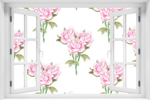 Fototapeta Naklejka Na Ścianę Okno 3D - Painted watercolor pink peony pattern