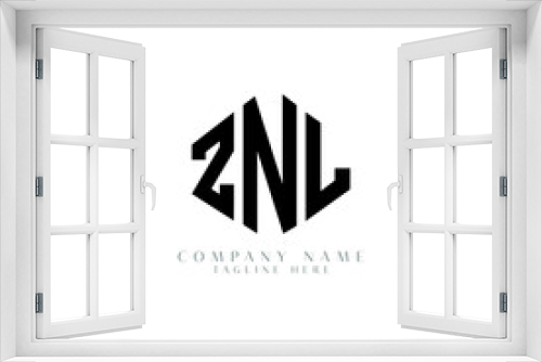 Fototapeta Naklejka Na Ścianę Okno 3D - ZNL letter logo design with polygon shape. ZNL polygon logo monogram. ZNL cube logo design. ZNL hexagon vector logo template white and black colors. ZNL monogram, ZNL business and real estate logo. 