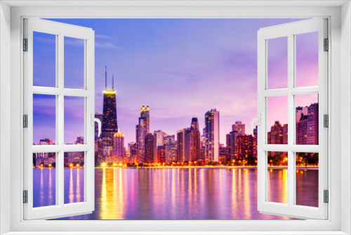 Fototapeta Naklejka Na Ścianę Okno 3D - Chicago Skyline at Epic Sunset, Illinois