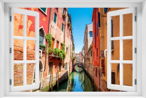 Fototapeta Naklejka Na Ścianę Okno 3D - Venice City Shape with the water canal and the colored house facades