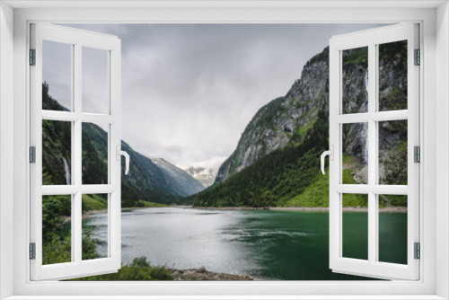 Fototapeta Naklejka Na Ścianę Okno 3D - Stillup Lake and mountain alpine waterfalls Austria, Tyrol