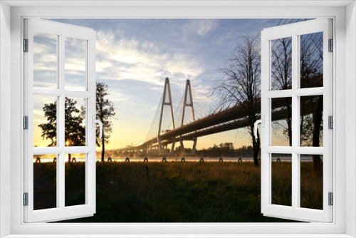 Fototapeta Naklejka Na Ścianę Okno 3D - Cable-braced bridge across the river Neva