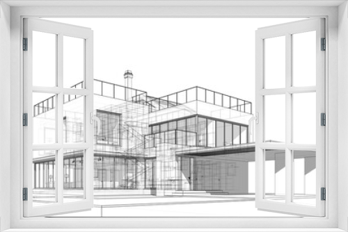 Fototapeta Naklejka Na Ścianę Okno 3D - house building architectural sketch 3d illustration