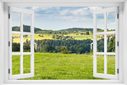 Fototapeta Naklejka Na Ścianę Okno 3D - Allgäupanorama im Sommer, Wälder, Täler, Hügel im württembergischen Allgäu