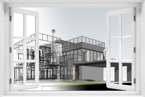 Fototapeta Naklejka Na Ścianę Okno 3D - modern house architectural drawing 