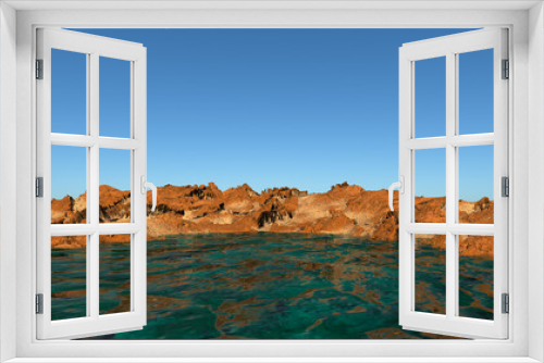 Fototapeta Naklejka Na Ścianę Okno 3D - Barren 3D Rendered Desert Island Landscape with Clear Sky