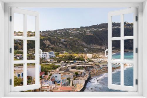 Panoramic view of the beach of Citara and the island of Ischia, Naples, Italy