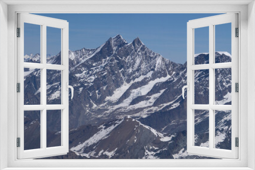 Fototapeta Naklejka Na Ścianę Okno 3D - The peaks and glaciers of the Mischabel massif: one of the highest and most spectacular mountain groups of all the Alps seen from the peaks on the border between Italy and Switzerland - June 2021.