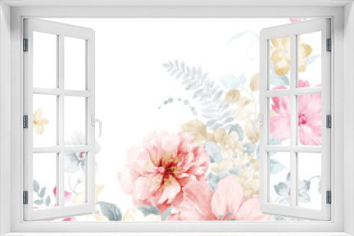 Fototapeta Naklejka Na Ścianę Okno 3D - Beautiful watercolor roses and peony flowers