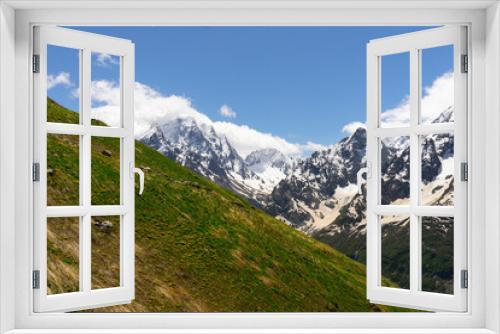 Fototapeta Naklejka Na Ścianę Okno 3D - Great nature mountain landscapes. Fantastic perspective of caucasian snow inactive volcano Elbrus and clearly blue sky background. Russia