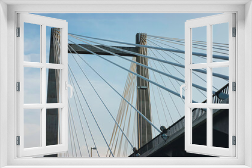 Fototapeta Naklejka Na Ścianę Okno 3D - Close-up of cable bridge architecture