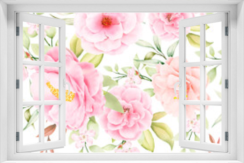 Fototapeta Naklejka Na Ścianę Okno 3D - beautiful watercolor floral and leaves seamless pattern