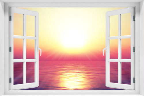 sunset sea sun ray clear sky. 3d rendering