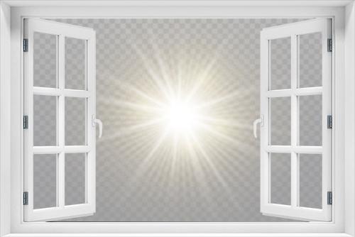 Fototapeta Naklejka Na Ścianę Okno 3D - Shining sun, bright flash star, white light.