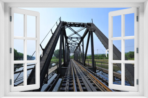 Fototapeta Naklejka Na Ścianę Okno 3D - Steel structure of railway bridge