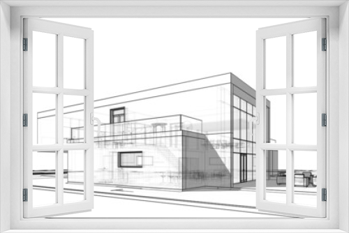 Fototapeta Naklejka Na Ścianę Okno 3D - modern house architectural drawings 3d illustration