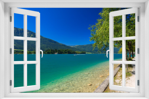 Fototapeta Naklejka Na Ścianę Okno 3D - Beautiful turquoise water of Wolfgang lake, Austria