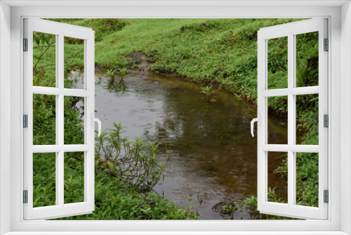 Fototapeta Naklejka Na Ścianę Okno 3D - Pond in the rain wrinkles