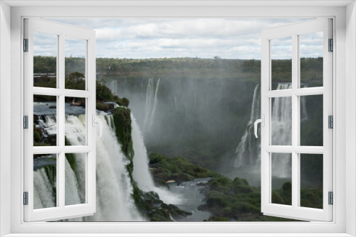 Fototapeta Naklejka Na Ścianę Okno 3D - seeing from afar waterfall in the mountains and rainbow Cataratas do Iguaçu Parana Brazil