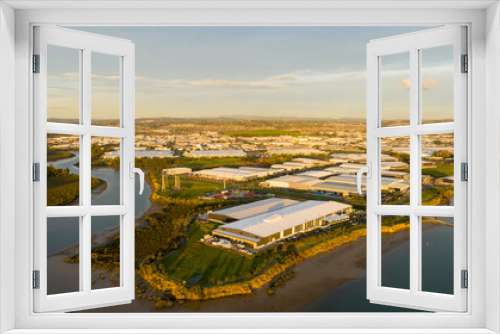 Fototapeta Naklejka Na Ścianę Okno 3D - Aerial View from the Ocean, Forest, Green Trees, City Streets Football Soccer Field Seaside Park in Otahuhu, New Zealand - Auckland