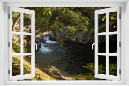 Fototapeta Naklejka Na Ścianę Okno 3D - Stream with Cascades, Rocks and Tropical Rainforest